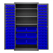 Durham Heavy Duty Cabinet, 14 Gauge, 36 x 24 x 72, 3 Adjustable Shelves, 102 Blue Bins