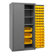 Durham Heavy Duty Cabinet, 14 Gauge, 36 x 24 x 72, 3 Adjustable Shelves, 102 Yellow Bins