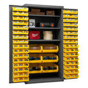 Durham Heavy Duty Cabinet, 14 Gauge, 36 x 24 x 72, 3 Adjustable Shelves, 102 Yellow Bins