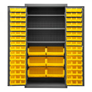 Durham Heavy Duty Cabinet, 14 Gauge, 36 x 24 x 72, 3 Adjustable Shelves, 102 Yellow Bins