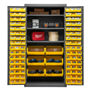 Durham Heavy Duty Cabinet, 14 Gauge, 36 x 24 x 72, 3 Adjustable Shelves, 102 Yellow Bins