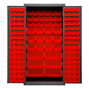 Durham Heavy Duty Cabinet, 14 Gauge, 36 x 24 x 72, 132 Red Bins, Flush Doors with Louvered Panel, Gray