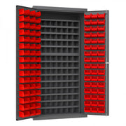 Durham Heavy Duty Cabinet, 14 Gauge, 36 x 24 x 72, 96 Red Bins, 112 Steel Bins