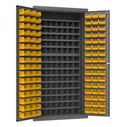 Durham Heavy Duty Cabinet, 14 Gauge, 36 x 24 x 72, 96 Yellow Bins, 112 Steel Bins
