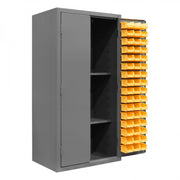 Durham Heavy Duty Cabinet, 14 Gauge, 36 x 24 x 72, 2 Adjustable Shelves, 96 Yellow Bins, Pegboard Back