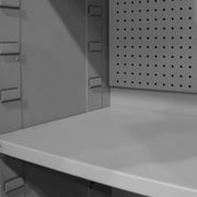 Durham Heavy Duty Cabinet, 14 Gauge, 36 x 24 x 72, 2 Adjustable Shelves, 96 Blue Bins, Pegboard Back
