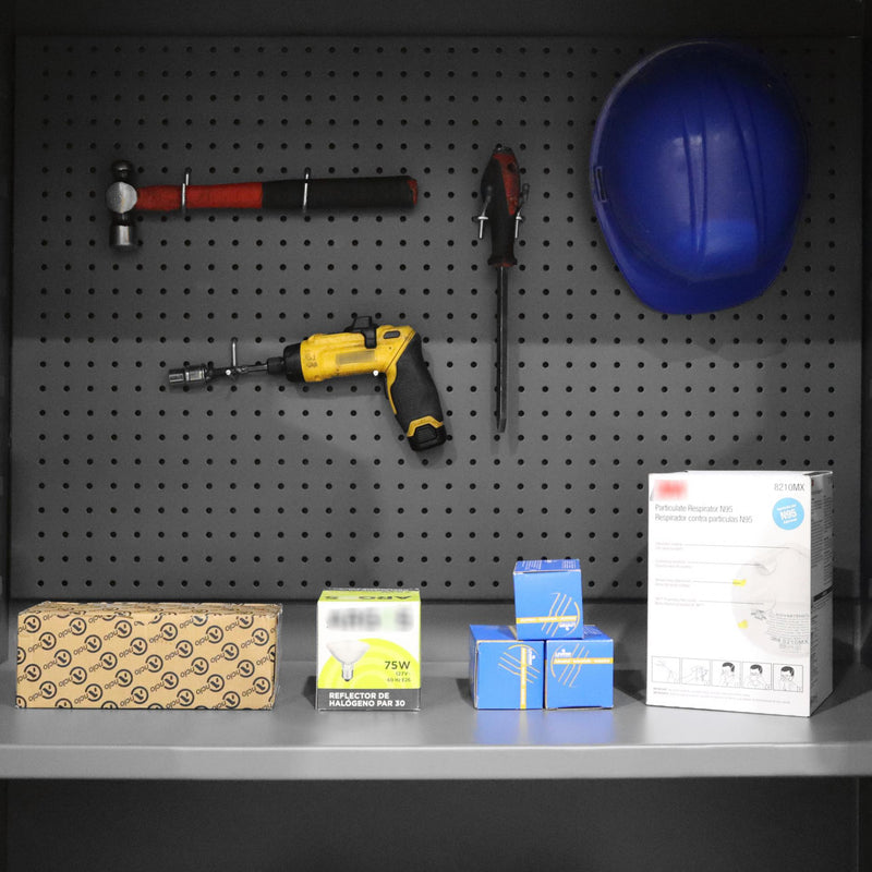 Durham Heavy Duty Cabinet, 14 Gauge, 36 x 24 x 72, 2 Adjustable Shelves, 96 Blue Bins, Pegboard Back