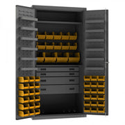 Durham Heavy Duty Cabinet, 14 Gauge, 36 x 24 x 72, 1 Fixed Shelf, 1 Adjustable Shelf, 52 Yellow Bins