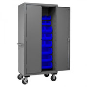 Durham Mobile Cabinet, 14 Gauge, 36 x 24 x 81, 30 Yellow Bins, Flush Doors