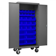 Durham Mobile Cabinet, 14 Gauge, 36 x 24 x 81, 30 Yellow Bins, Flush Doors