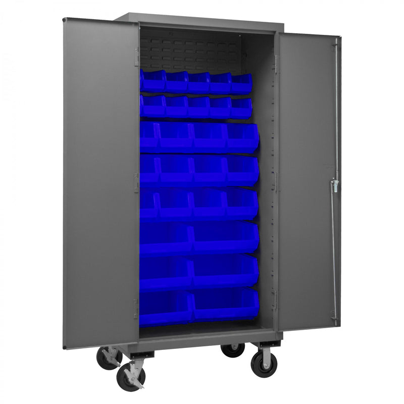 Durham Mobile Cabinet, 14 Gauge, 36 x 24 x 81, 30 Yellow Bins, Flush Doors