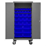 Durham Mobile Cabinet, 14 Gauge, 36 x 24 x 81, 30 Yellow Bins, Flush Doors