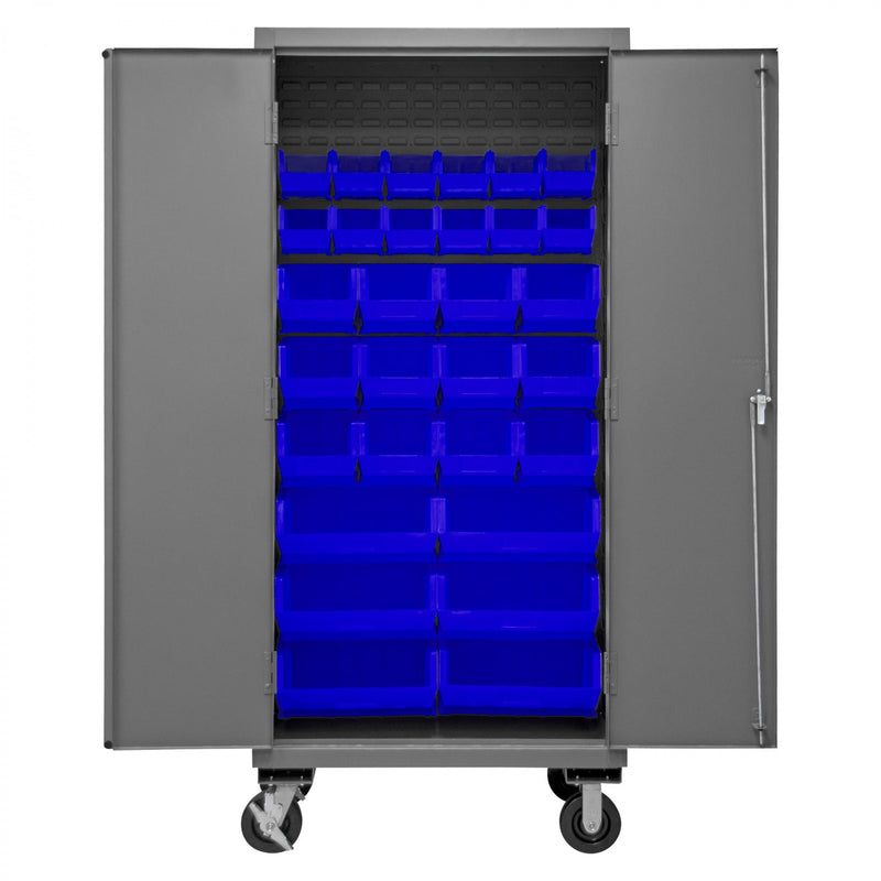 Durham Mobile Cabinet, 14 Gauge, 36 x 24 x 81, 30 Yellow Bins, Flush Doors