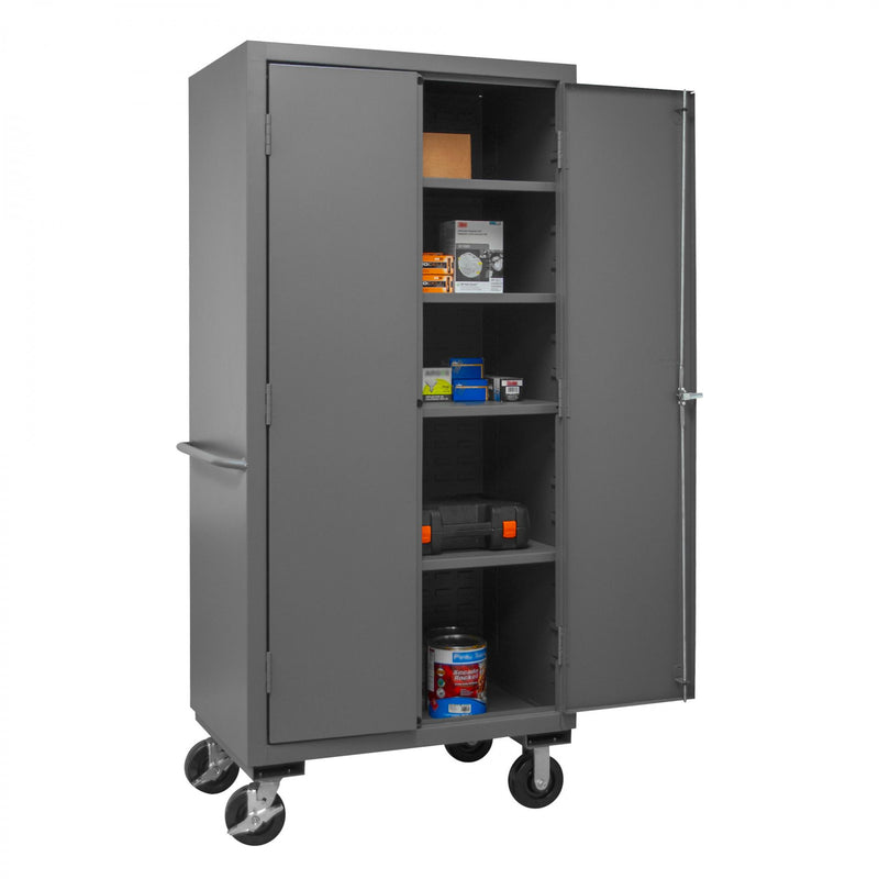 Durham Mobile Cabinet, 14 Gauge, 36 x 24 x 81, 4 Adjustable Shelves, Flush Doors
