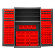 Durham Heavy Duty Cabinet, 14 Gauge, 48 x 24 x 72, 3 Adjustable Shelves, 138 Red Bins
