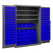 Durham Heavy Duty Cabinet, 14 Gauge, 48 x 24 x 72, 3 Adjustable Shelves, 138 Blue Bins
