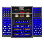 Durham Heavy Duty Cabinet, 14 Gauge, 48 x 24 x 72, 3 Adjustable Shelves, 138 Blue Bins