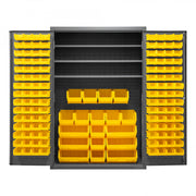 Durham Heavy Duty Cabinet, 14 Gauge, 48 x 24 x 72, 3 Adjustable Shelves, 138 Yellow Bins