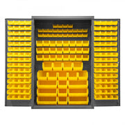 Durham Heavy Duty Cabinet, 14 Gauge, 48 x 24 x 72, 186 Yellow Bins, Flush Doors with Louvered Panel