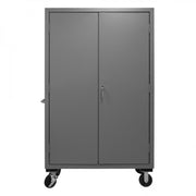 Durham Mobile Cabinet, 14 Gauge, 48 x 24 x 81, 2 Adjustable Shelves, 18 Yellow Bins, Flush Doors