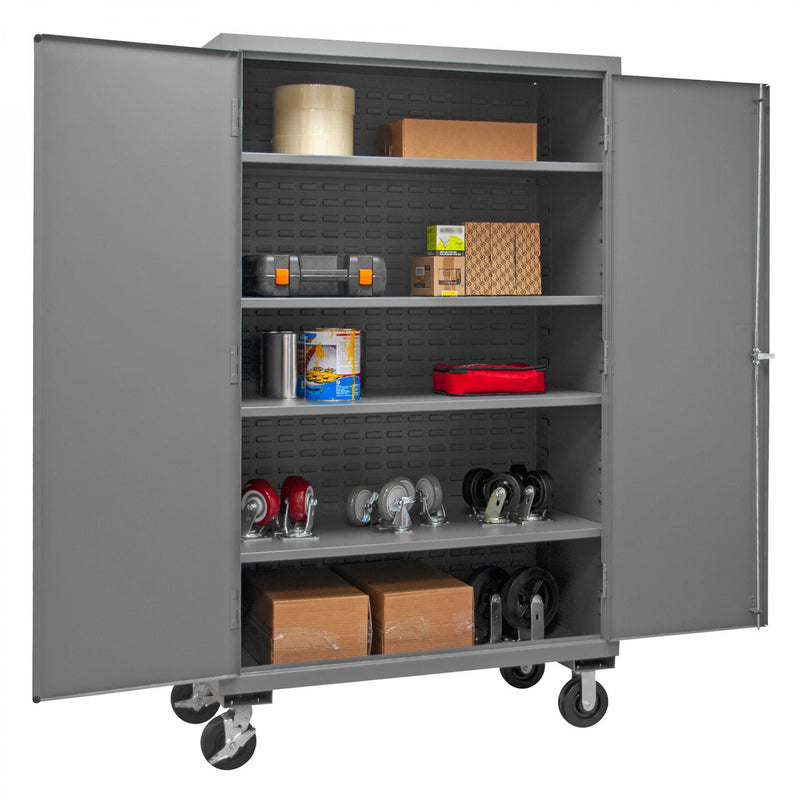Durham Mobile Cabinet, 14 Gauge, 48 x 24 x 81, 4 Adjustable Shelves, Flush Doors
