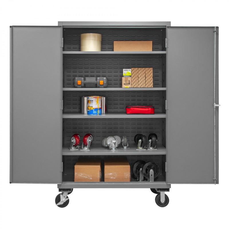 Durham Mobile Cabinet, 14 Gauge, 48 x 24 x 81, 4 Adjustable Shelves, Flush Doors
