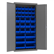 Durham Heavy Duty Cabinet, 14 Gauge, 36 x 18 x 72, 36 Blue Bins, Flush Doors, Lockable
