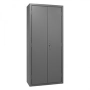 Durham Heavy Duty Cabinet, 14 Gauge, 36 x 18 x 84, 156 Red Bins, Flush Doors with Louvered Panel