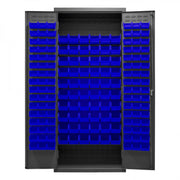 Durham Heavy Duty Cabinet, 14 Gauge, 36 x 18 x 84, 156 Blue Bins, Flush Doors with Louvered Panel