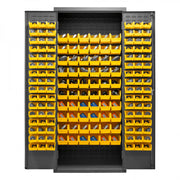 Durham Heavy Duty Cabinet, 14 Gauge, 36 x 18 x 84, 156 Yellow Bins, Flush Doors with Louvered Panel