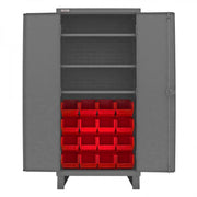 Durham Heavy Duty Cabinet, 14 Gauge, 36 x 24 x 78, 3 Adjustable Shelves, 16 Red Bins, Recessed Doors