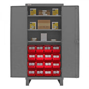 Durham Heavy Duty Cabinet, 14 Gauge, 36 x 24 x 78, 3 Adjustable Shelves, 16 Red Bins, Recessed Doors