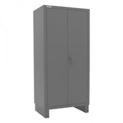 Durham Heavy Duty Cabinet, 14 Gauge, 36 x 24 x 78, 3 Adjustable Shelves, 16 Red Bins, Recessed Doors