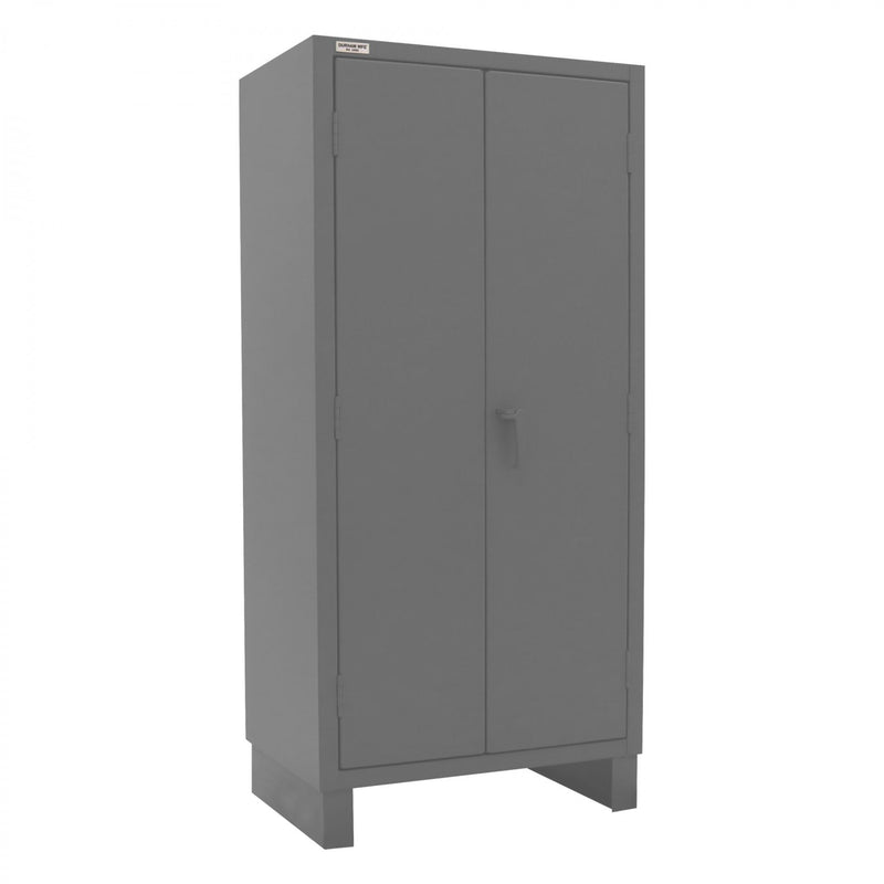 Durham Heavy Duty Cabinet, 14 Gauge, 36 x 24 x 78, 3 Adjustable Shelves, 16 Red Bins, Recessed Doors