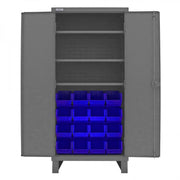 Durham Heavy Duty Cabinet, 14 Gauge, 36 x 24 x 78, 3 Adjustable Shelves, 16 Blue Bins, Recessed Doors