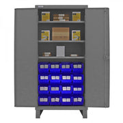 Durham Heavy Duty Cabinet, 14 Gauge, 36 x 24 x 78, 3 Adjustable Shelves, 16 Blue Bins, Recessed Doors