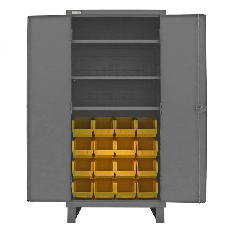 Durham Heavy Duty Cabinet, 14 Gauge, 36 x 24 x 78, 3 Adjustable Shelves, 16 Yellow Bins