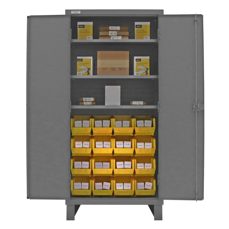 Durham Heavy Duty Cabinet, 14 Gauge, 36 x 24 x 78, 3 Adjustable Shelves, 16 Yellow Bins