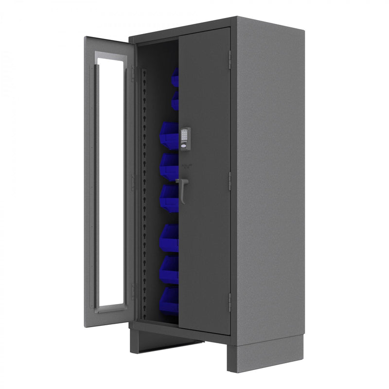 Durham Access Control Cabinet, 14 Gauge, 36 x 24 x 78, 30 Blue Bins