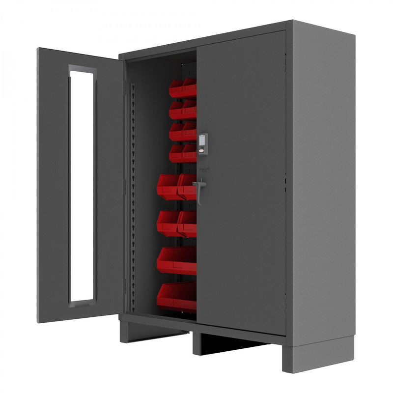 Durham Access Control Cabinet, 14 Gauge, 60 x 24 x 78, 54 Red Bins