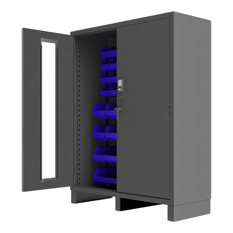 Durham Access Control Cabinet, 14 Gauge, 60 x 24 x 78, 54 Blue Bins