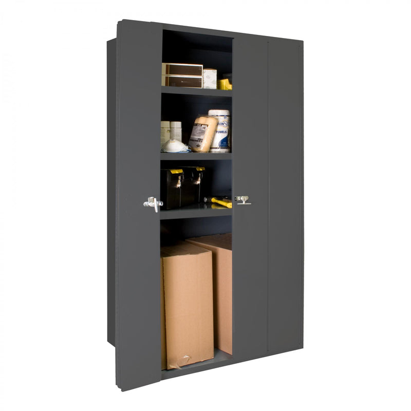 Durham Space Saving Cabinet, 14 Gauge, 36 x 24 x 72, 3 Adjustable Shelves, Bi-Fold, Flush Doors