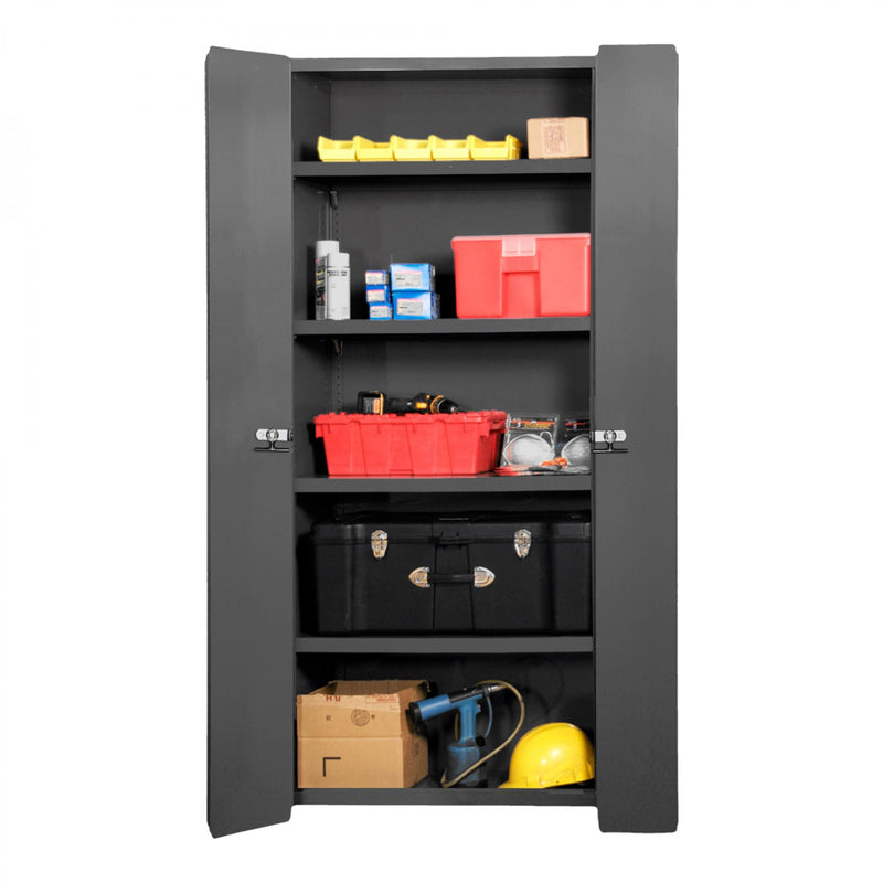 Durham Space Saving Cabinet, 14 Gauge, 36 x 18 x 84, 4 Adjustable Shelves, Bi-Fold, Flush Doors