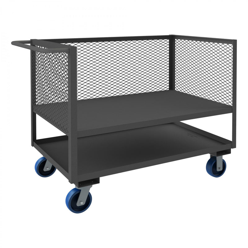 Durham 3 Sided Mesh Truck With 6" X 2" Polyurethane Casters, (2) Rigid And (2) Swivel, 2 Shelves