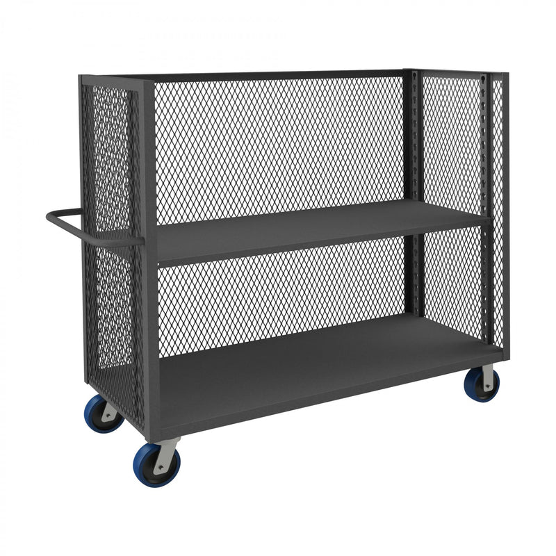 Durham 3 Sided Mesh Truck With 6" X 2" Polyurethane Casters, (2) Rigid And (2) Swivel, 2 Shelves, Gray