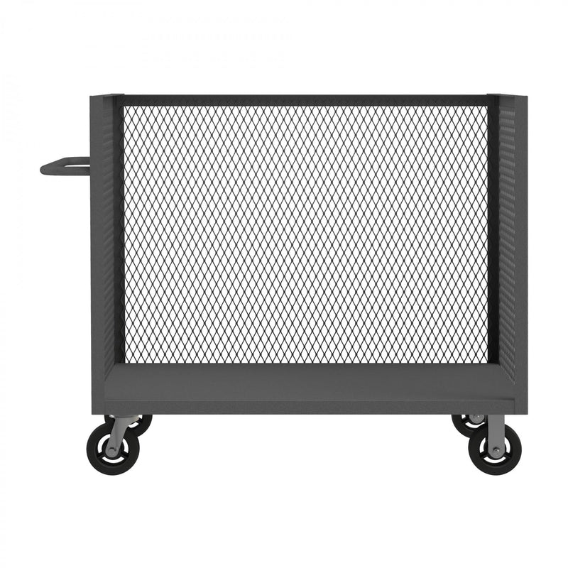 Durham 3 Sided Mesh Truck With 6" X 2" Mold-On-Rubber Casters, (2) Rigid And (2) Swivel, Gray