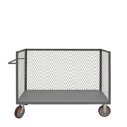 Durham 3 Sided Mesh Truck With 8" x 2" Polyurethane Casters, (2) Rigid, (2) Swivel, 1 Base Shelf, Gray