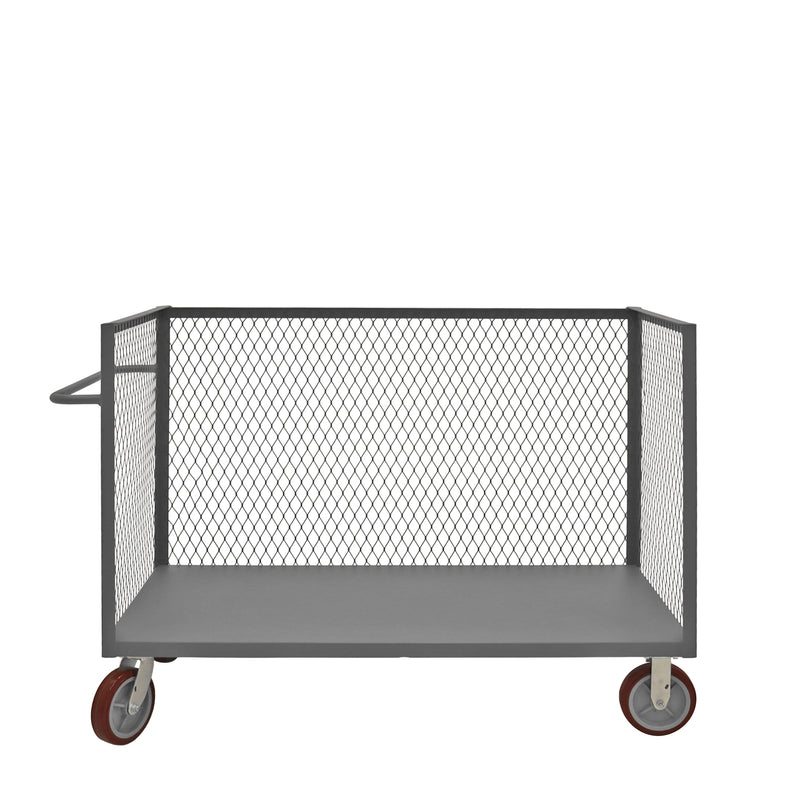 Durham 3 Sided Mesh Truck With 8" x 2" Polyurethane Casters, (2) Rigid, (2) Swivel, 1 Base Shelf, Gray