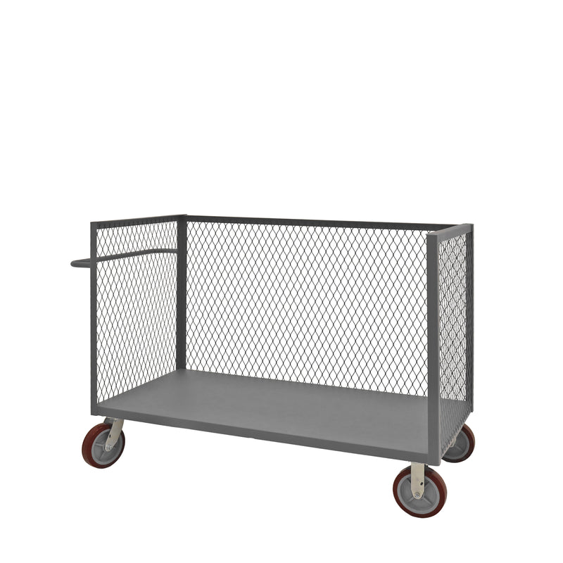 Durham 3 Sided Mesh Truck With 8" x 2" Polyurethane Casters, (2) Rigid, (2) Swivel, 1 Base Shelf, Gray