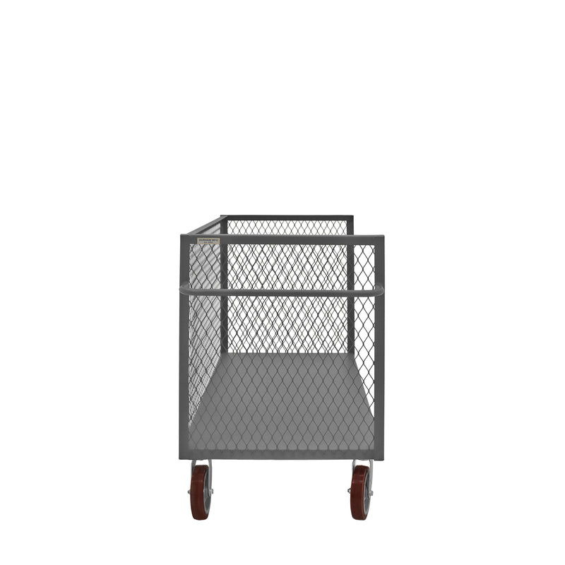 Durham 3 Sided Mesh Truck With 8" x 2" Polyurethane Casters, (2) Rigid, (2) Swivel, 1 Base Shelf, Gray
